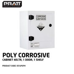 PRATT WHITE POLY CORROSIVE CABINET 40LTR. 1 DOOR, 1 SHELF (5516PSPH)