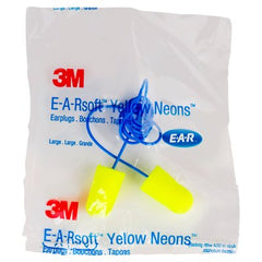 3M E-A-R soft Yellow Neons Large Corded Earplugs, Poly Bag 200 pairs/box
