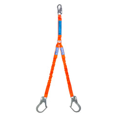 SpanSet ERGO Web Elasticated - Twin Energy Absorbing Lanyard with Double Action Scaffolding Hooks