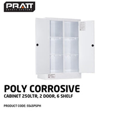 PRATT WHITE POLY CORROSIVE CABINET 250LTR. 2 DOOR, 6 SHELF (5545PSPH)