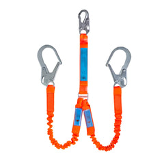 SpanSet ERGO Web Elasticated - Twin Energy Absorbing Lanyard with Double Action Scaffolding Hooks