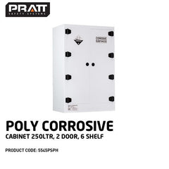 PRATT WHITE POLY CORROSIVE CABINET 250LTR. 2 DOOR, 6 SHELF (5545PSPH)