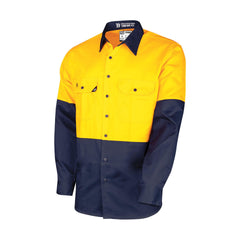 TRu Workwear Lightweight Vented Hi-Vis Drill Shirt (Yellow/Navy)