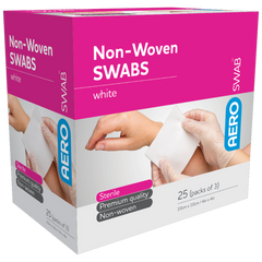 Aero Healthcare AEROSWAB Sterile White Non-Woven Swab 10 x 10cm (Packs of 3) Box/25