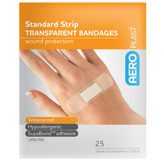 Aero Healthcare AEROPLAST Transparent Standard Strip 7.2 x 1.9cm Env/25