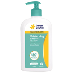 Aero Healthcare CANCER COUNCIL SPF50+ Moisturising Sunscreen Pump 500mL (Carton of 12 Bottle/1)