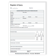Aero Healthcare AEROSUPPLIES A5 Register of Injuries Duplicate Pad (25 pages)
