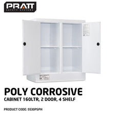 PRATT WHITE POLY CORROSIVE CABINET 160LTR. 2 DOOR, 4 SHELF (5530PSPH)