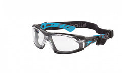 Bolle Safety Glasses RUSH+ SMALL SEAL Black/Blue Temples PLATINUM with Gasket & Strap