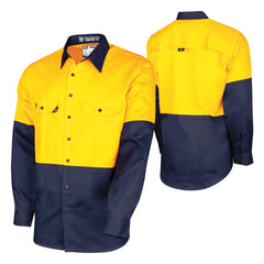 TRu Workwear Lightweight Vented Hi-Vis Drill Shirt (Yellow/Navy)