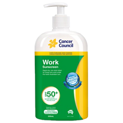 Aero Healthcare CANCER COUNCIL SPF50+ Work Sunscreen Pump 500mL (Carton of 12 Each)