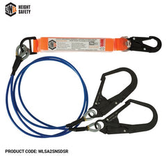 LINQ Elite Double Leg Shock Absorbing 2M Wire Rope Lanyard with Hardware SN & SD X2 (WLSA2SNSDSR)
