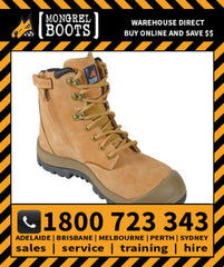 Mongrel ZipSider Safety Boot High Ankle Wheat Safety Work Boot Victor Footwear Shoe (561050)