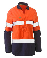 Bisley Womens Taped Hi Vis Stretch V-Neck Closed Front Shirt