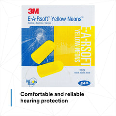 (Case of 10 boxes) 3M Regular Size Yellow Uncorded Earplugs in Polybag Class 4 SLC80 23dB (200 pairs per box) (70071515020)