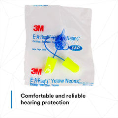 (Case of 10 boxes) 3M Large Size Yellow Corded Earplugs in Polybag Class 4 SLC80 23dB (200 pairs per box) (70071515152)