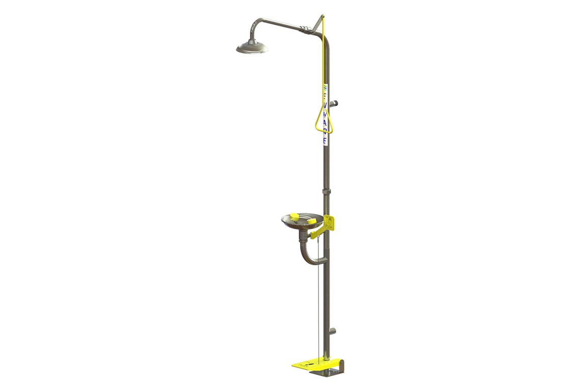 Enware Combination Emergency Showers Eye Face Hand/Foot Operated - Powder Coated Finish - YELLOW