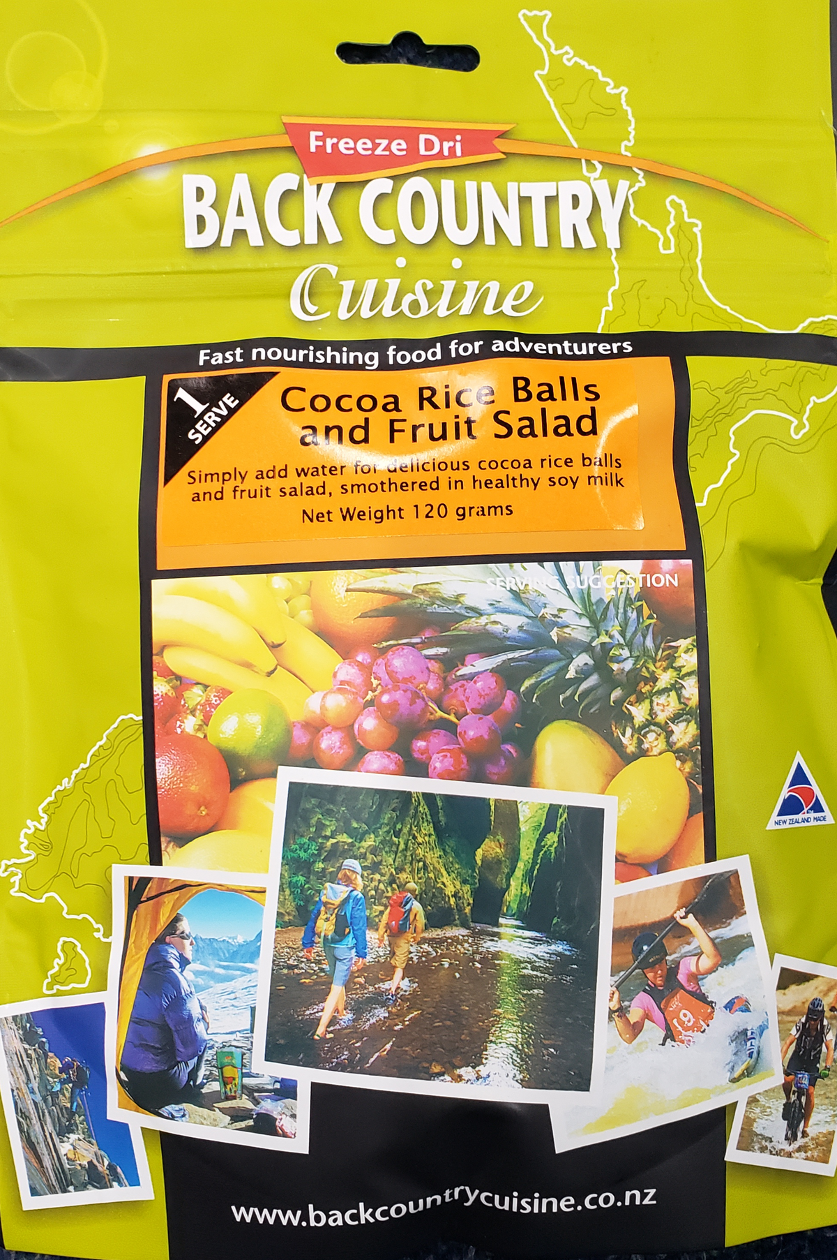 Back Country Cocoa Rice Balls and Fruit Salad