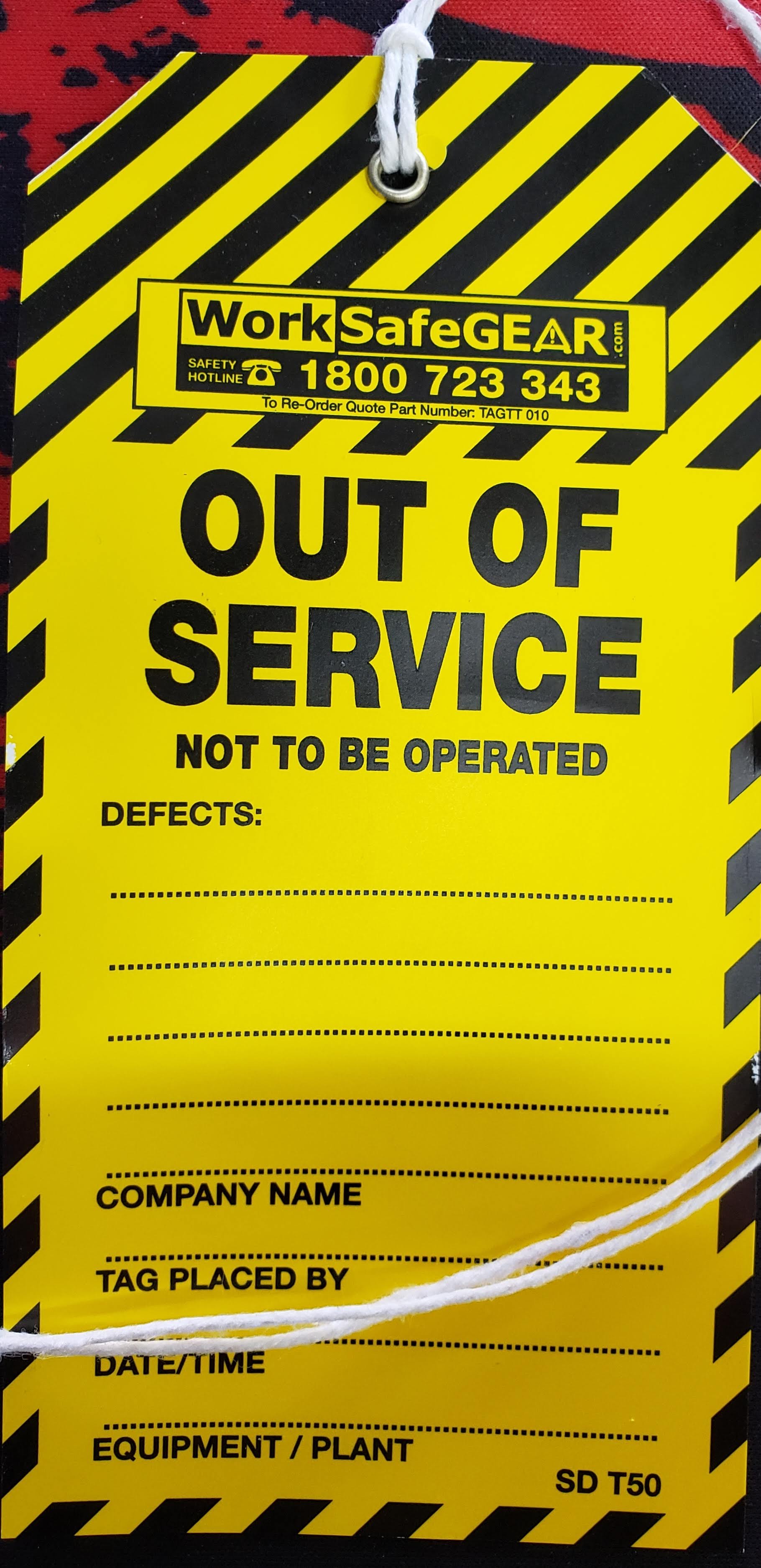 OUT OF SERVICE Tags - TAGTT 010 Out of Service Pk100
