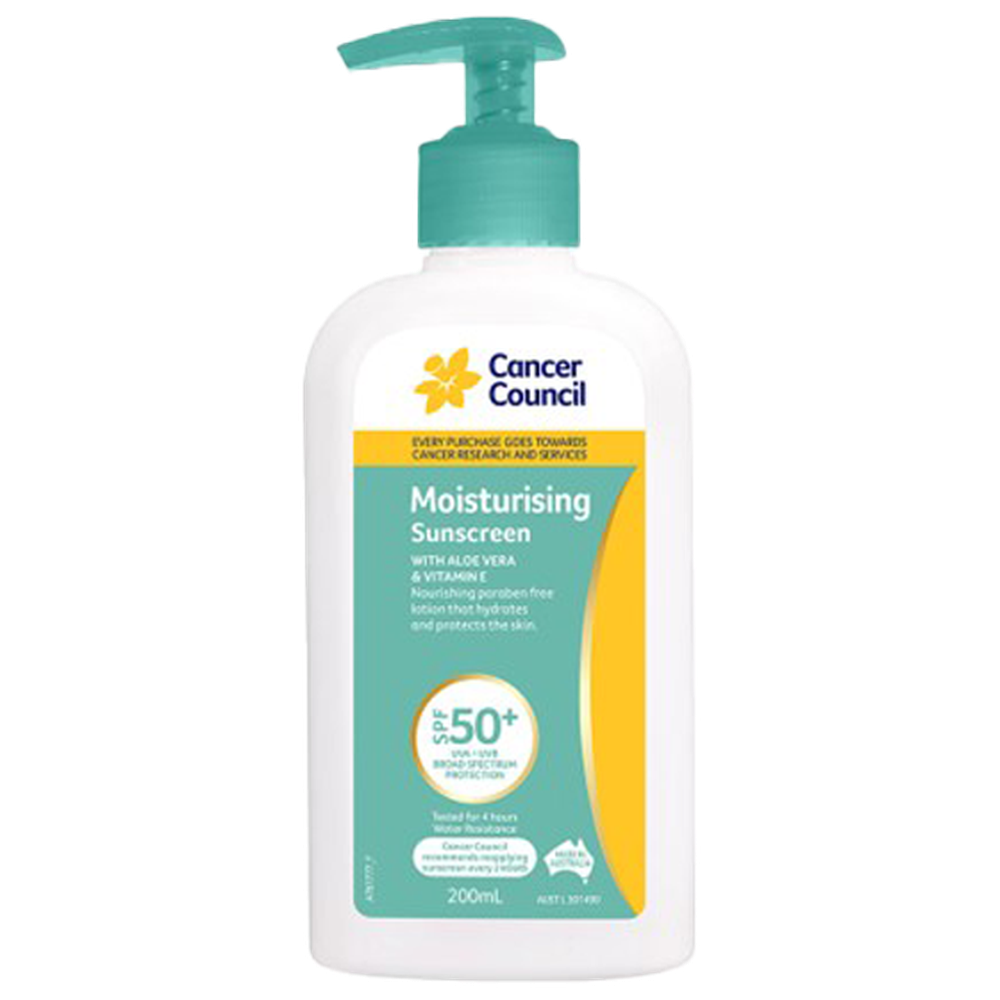 Aero Healthcare CANCER COUNCIL SPF50+ Moisturising Sunscreen Pump 200mL (Carton of 24 Bottle/1)