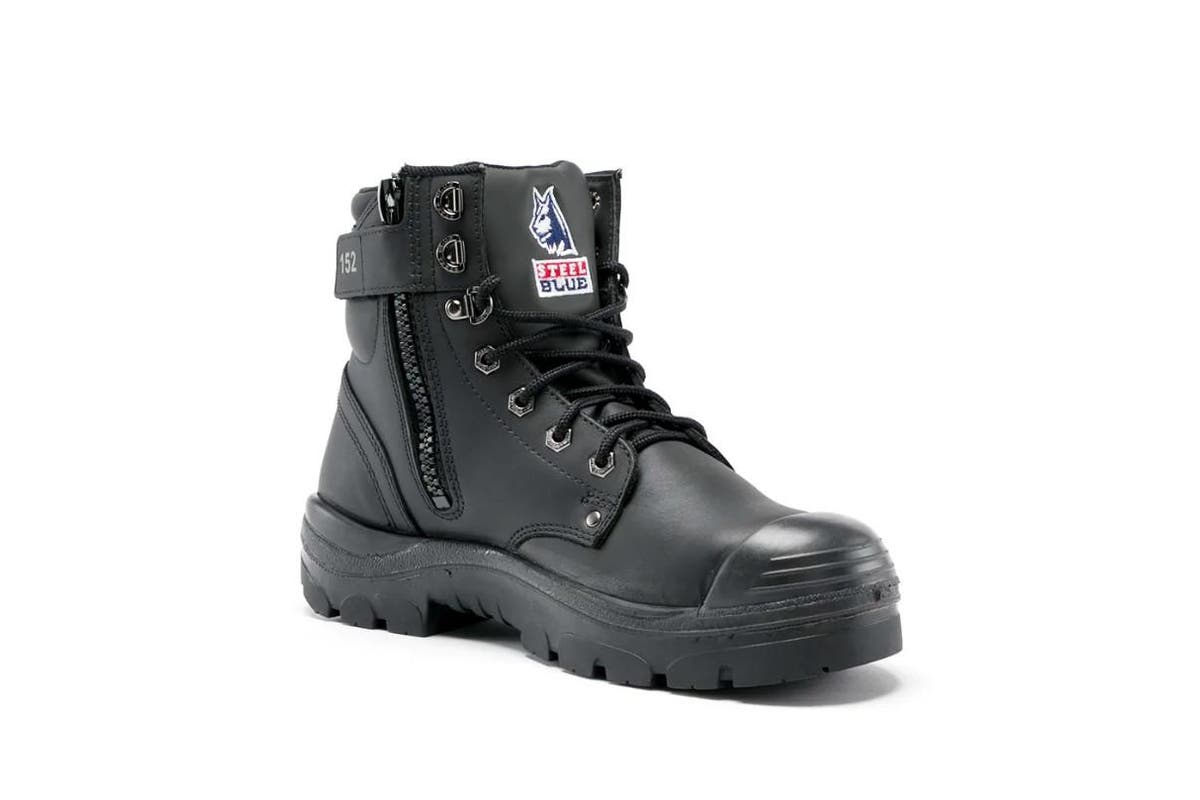 SIZE 9 Steel Blue Black Argyle Zip Steel Toe Bump Cap Safety Boot