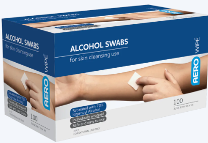 Aero Healthcare AEROWIPE 70% Isopropyl Alcohol Swab 3 x 3cm Box/100