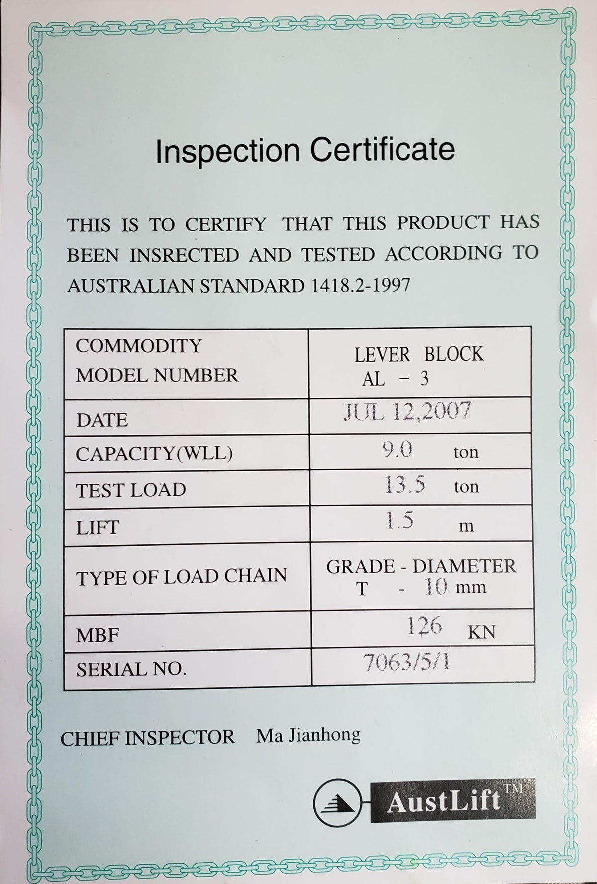 Lever Block (L3 Series) 9T 1.5m