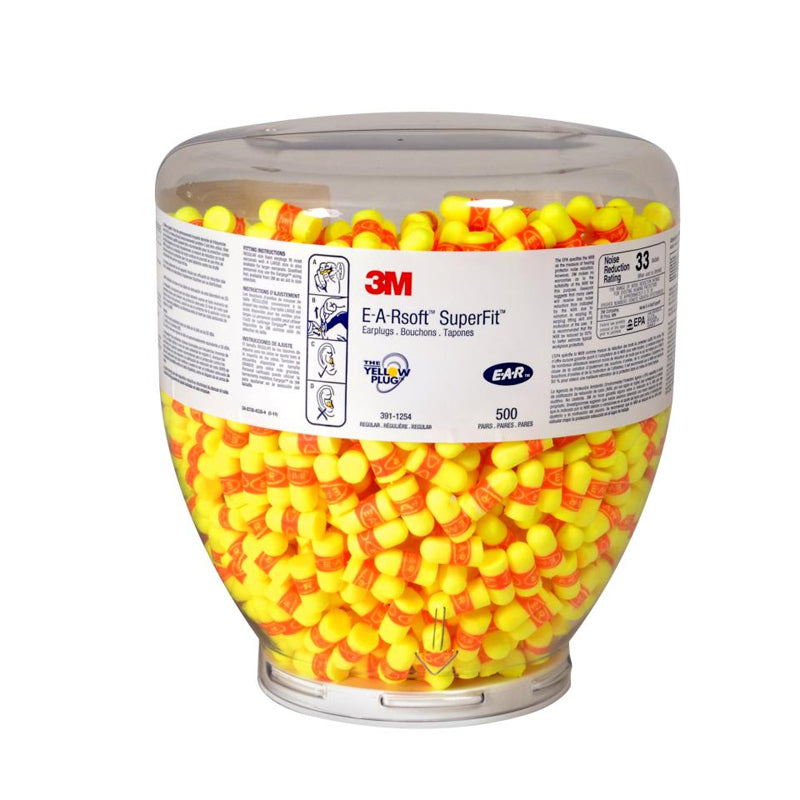 3M E-A-Rsoft SuperFit One Touch Refill 500 Pairs Uncorded Earplugs 391-1254
