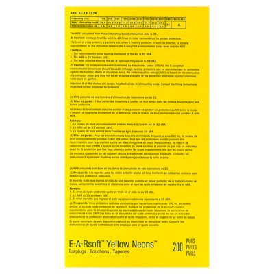 E-A-R soft Yellow Neons Large Uncorded Earplugs, Poly Bag 200 pairs/box (312-1251)