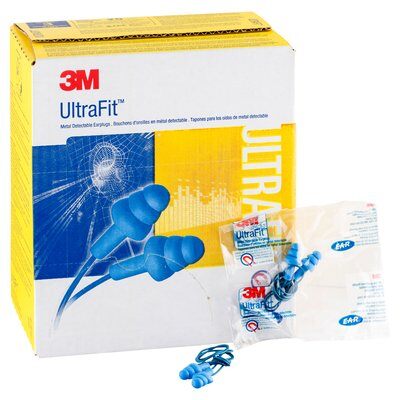 3M E-A-R Ultrafit Metal Detectable Corded Earplug Poly Bag 100 pairs/box (340-4007)