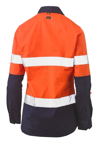 Bisley Womens Taped Hi Vis Stretch V-Neck Closed Front Shirt