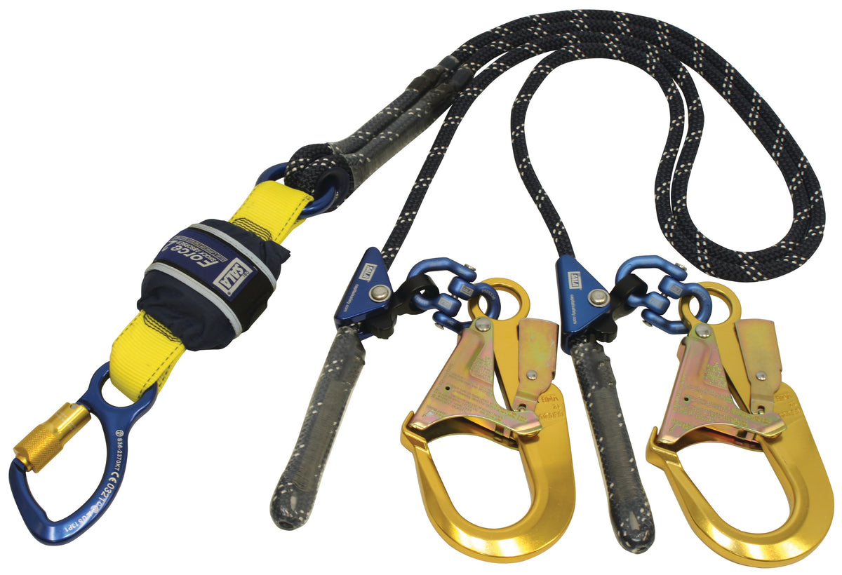 Force2 Shock Absorbing Lanyards Kernmantle Rope Double Tail Cut Resistant Adjustable 2.0m overall length (Z13206119CR)