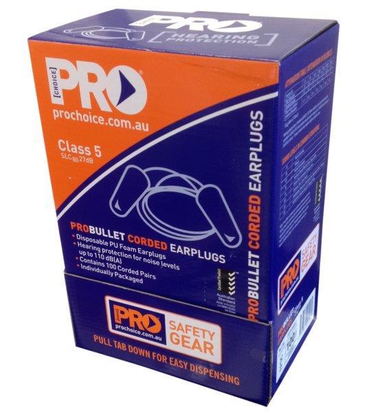 Corded orange disposable earplugs in dispenser boxes of 100 (EPOC)