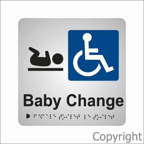 DISABLED TOILET / BABY CHANGE 180x180mm Anodised Aluminium & Braille