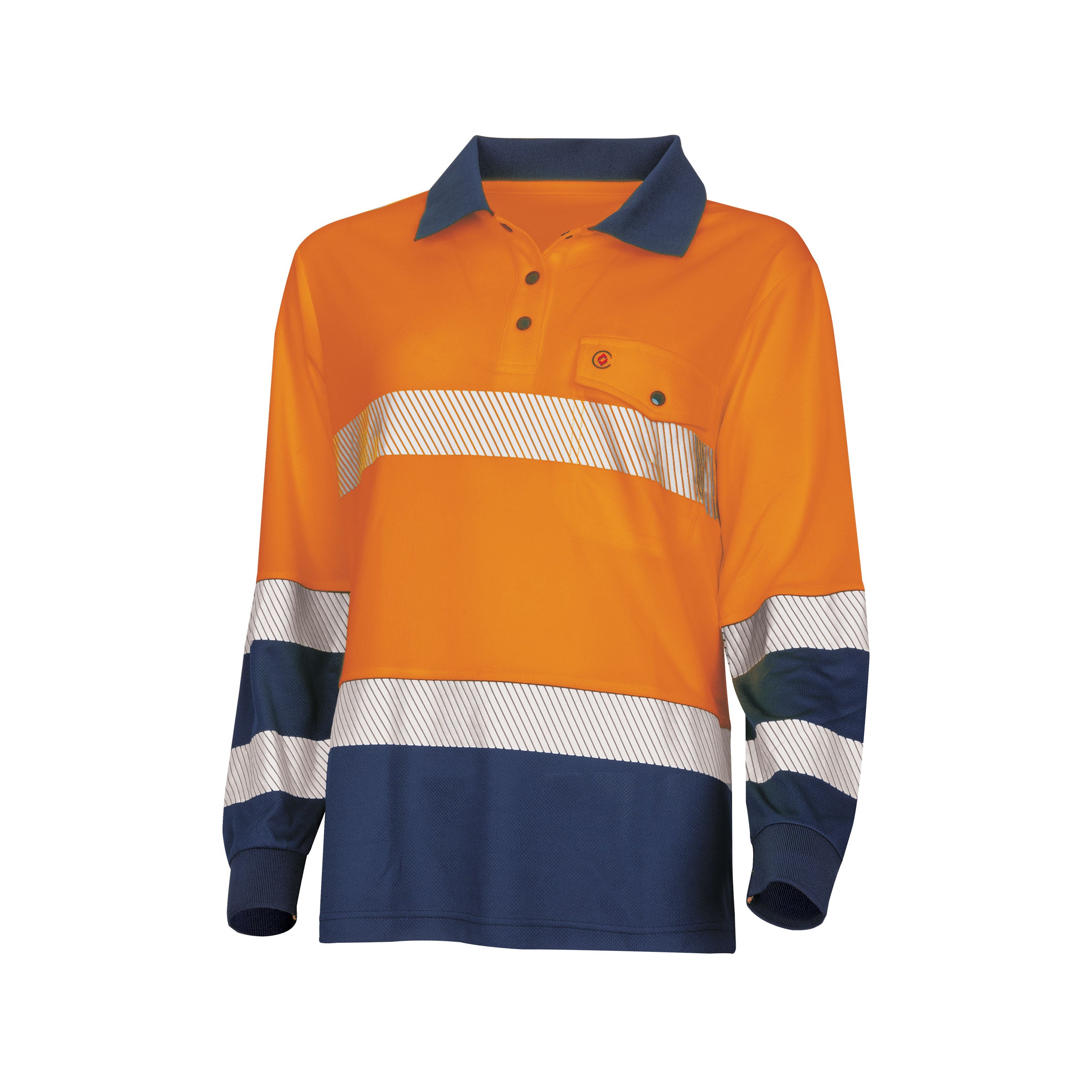 TRu Workwear Polo Women'S 175gsm Recycled Polyester Anti- Microbial Micromesh L/S Two Tone With Segmented Reflective Tape