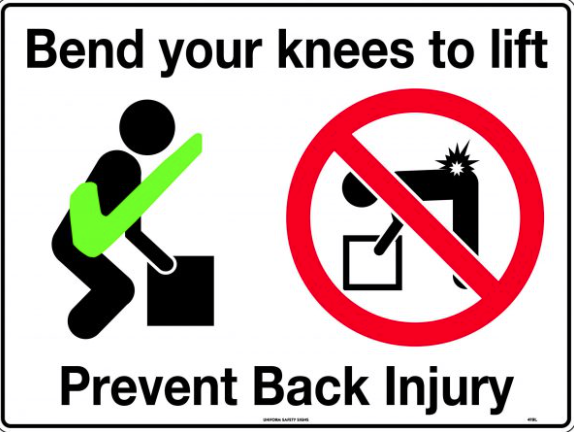 300x225mm - Metal - Bend your Knees to Lift Prevent Back Injury (419MM)