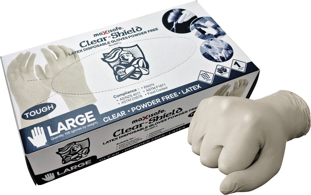 Maxisafe Latex Disposable Gloves, Unpowdered, Box of 100
