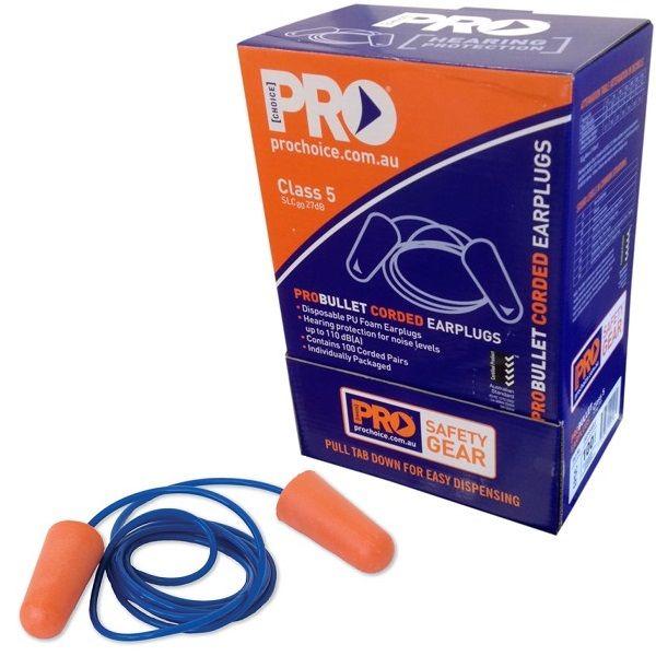 Corded orange disposable earplugs in dispenser boxes of 100 (EPOC)