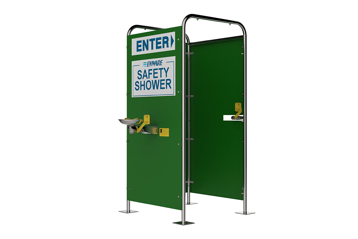 Enware Free Standing Hand Operated Multi-Spray Shower-16 Spray and Hand Operated Eye/Face Wash with 3 Side Panels