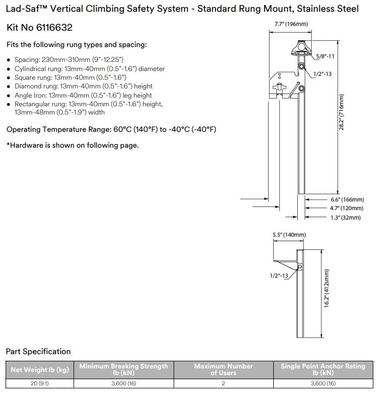 3M DBI-SALA Lad-Saf Cable Vertical System Bracketry Stainless Steel (6116632)