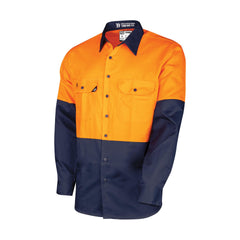 TRu Workwear Lightweight Vented Hi-Vis Drill Shirt (Orange/Navy)