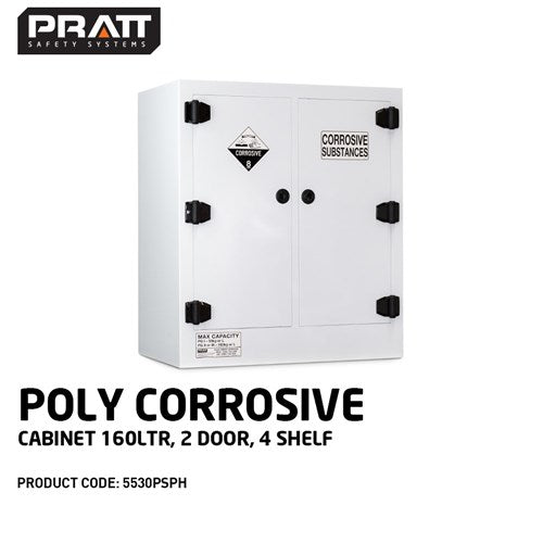PRATT WHITE POLY CORROSIVE CABINET 160LTR. 2 DOOR, 4 SHELF (5530PSPH)