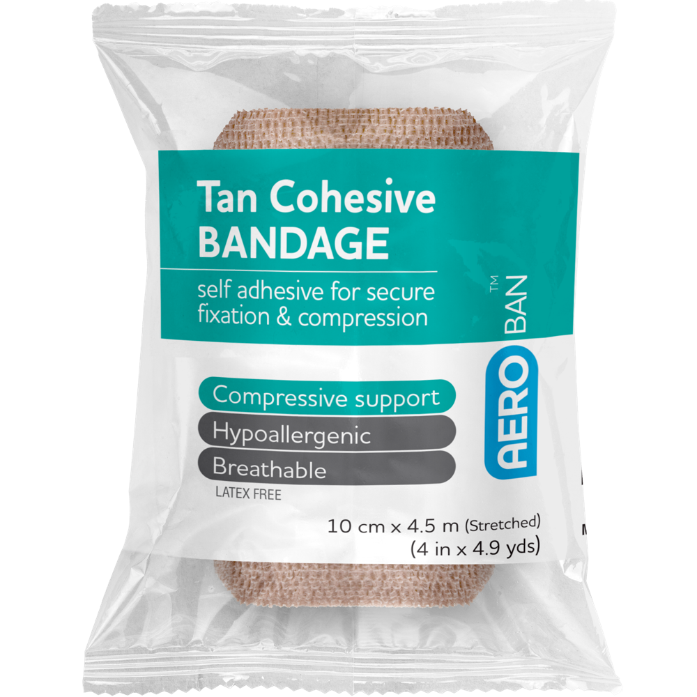 Aero Healthcare AEROBAN Tan Cohesive Bandage 10cm x 4.5M Wrap/12