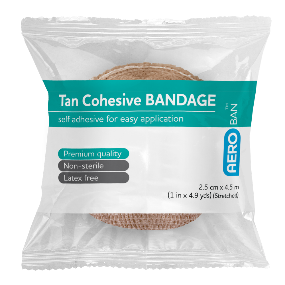 Aero Healthcare AEROBAN Tan Cohesive Bandage 2.5cm x 4.5M Wrap/12