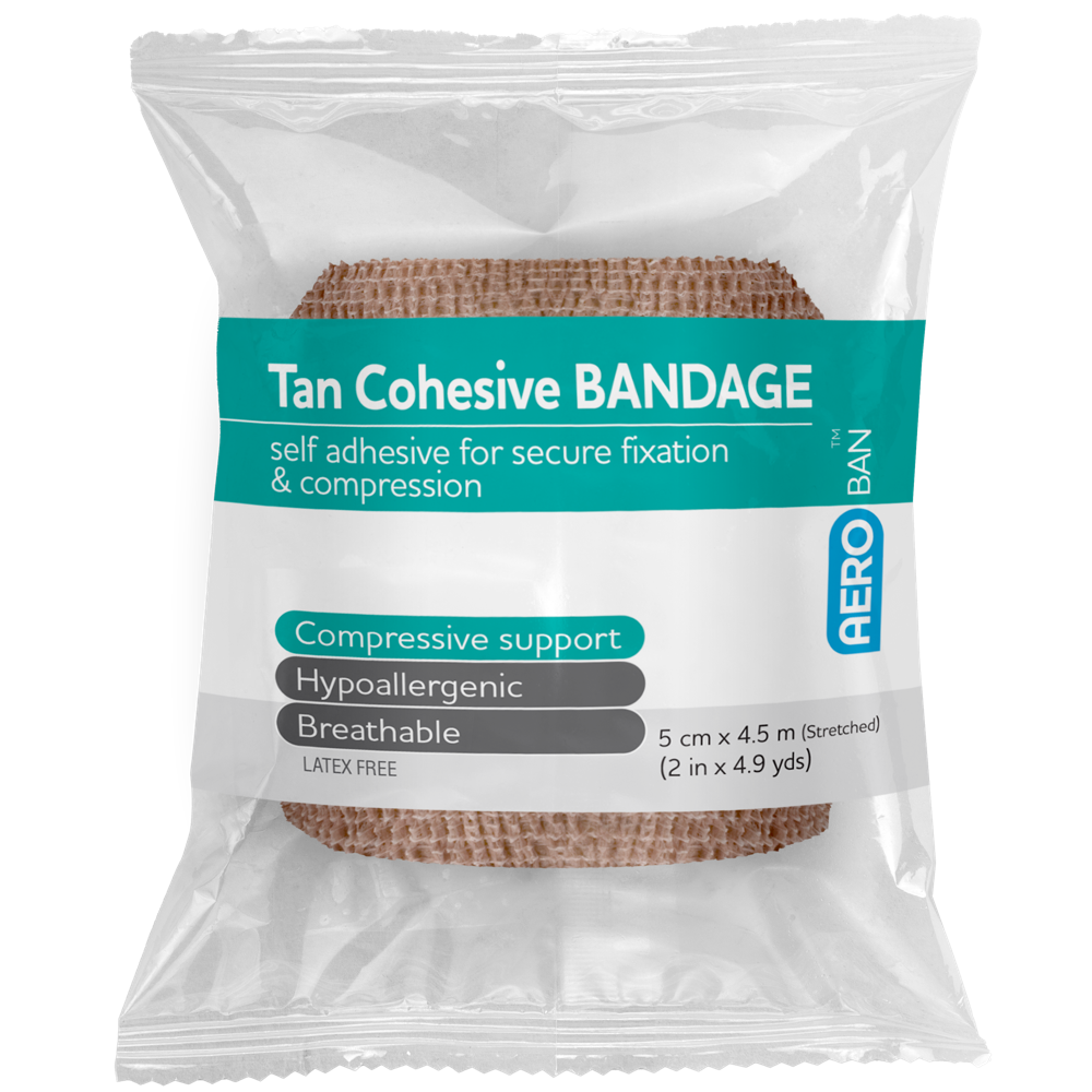Aero Healthcare AEROBAN Tan Cohesive Bandage 5.0cm x 4.5M Wrap/12