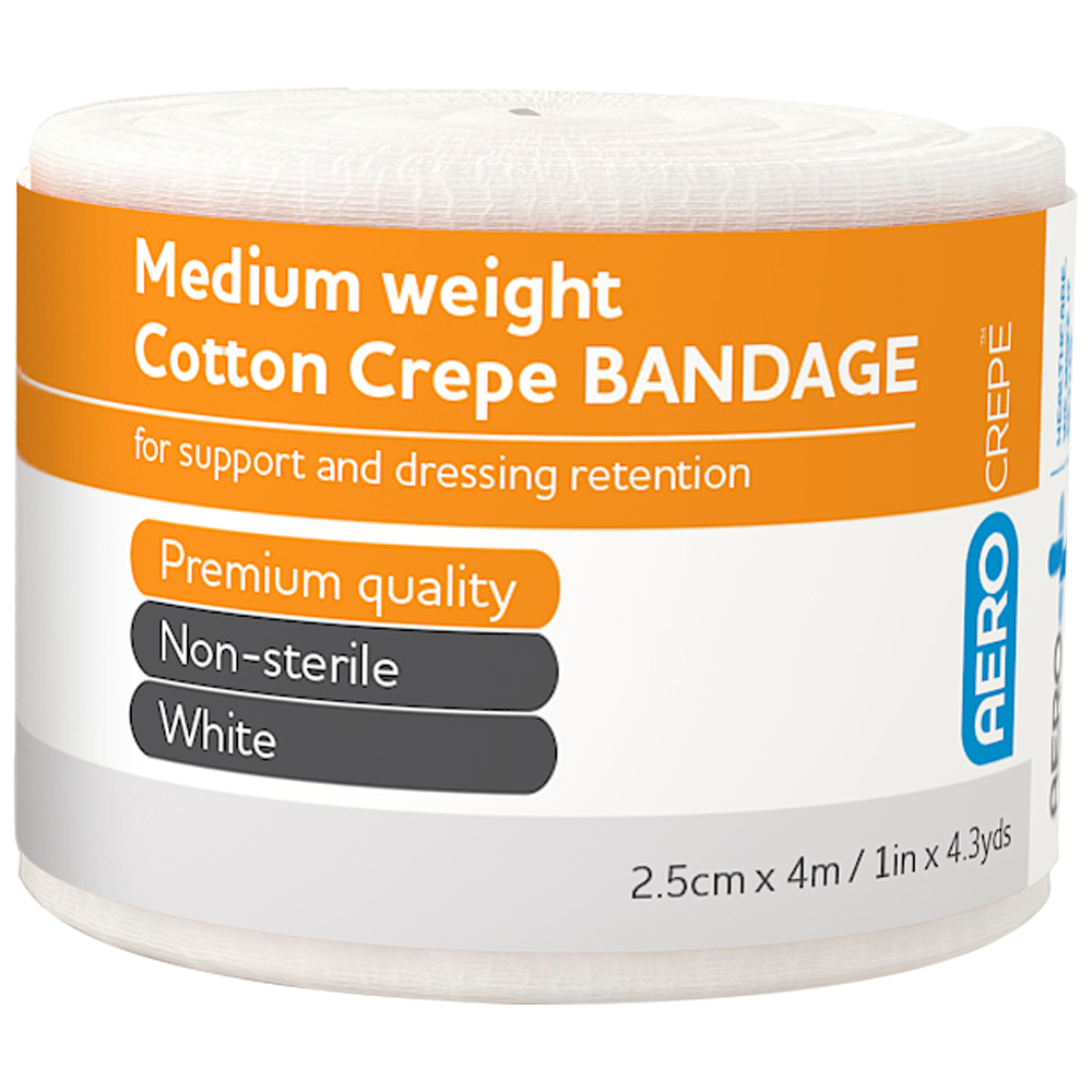 Aero Healthcare AEROCREPE Medium Cotton Crepe Bandage 2.5cm x 4M Wrap / 12