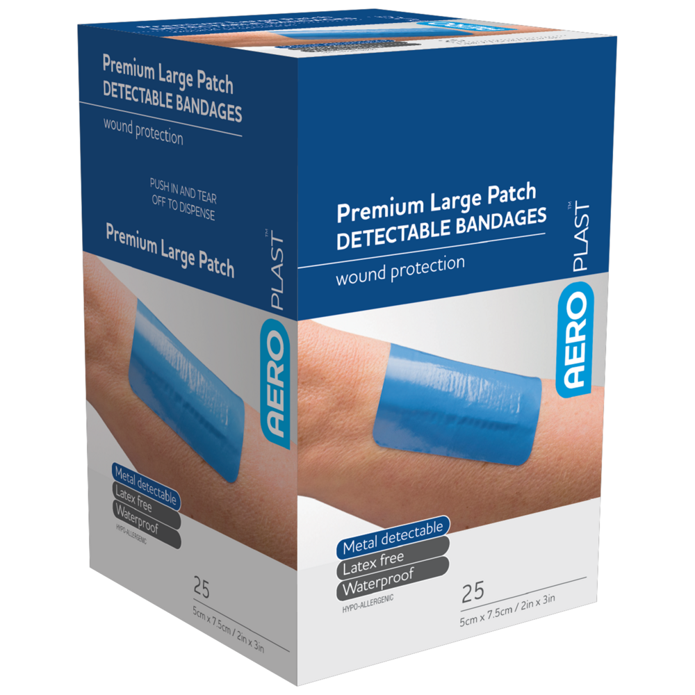 Aero Healthcare AEROPLAST Premium Detectable Large Patch 7.5 x 5cm Box/25