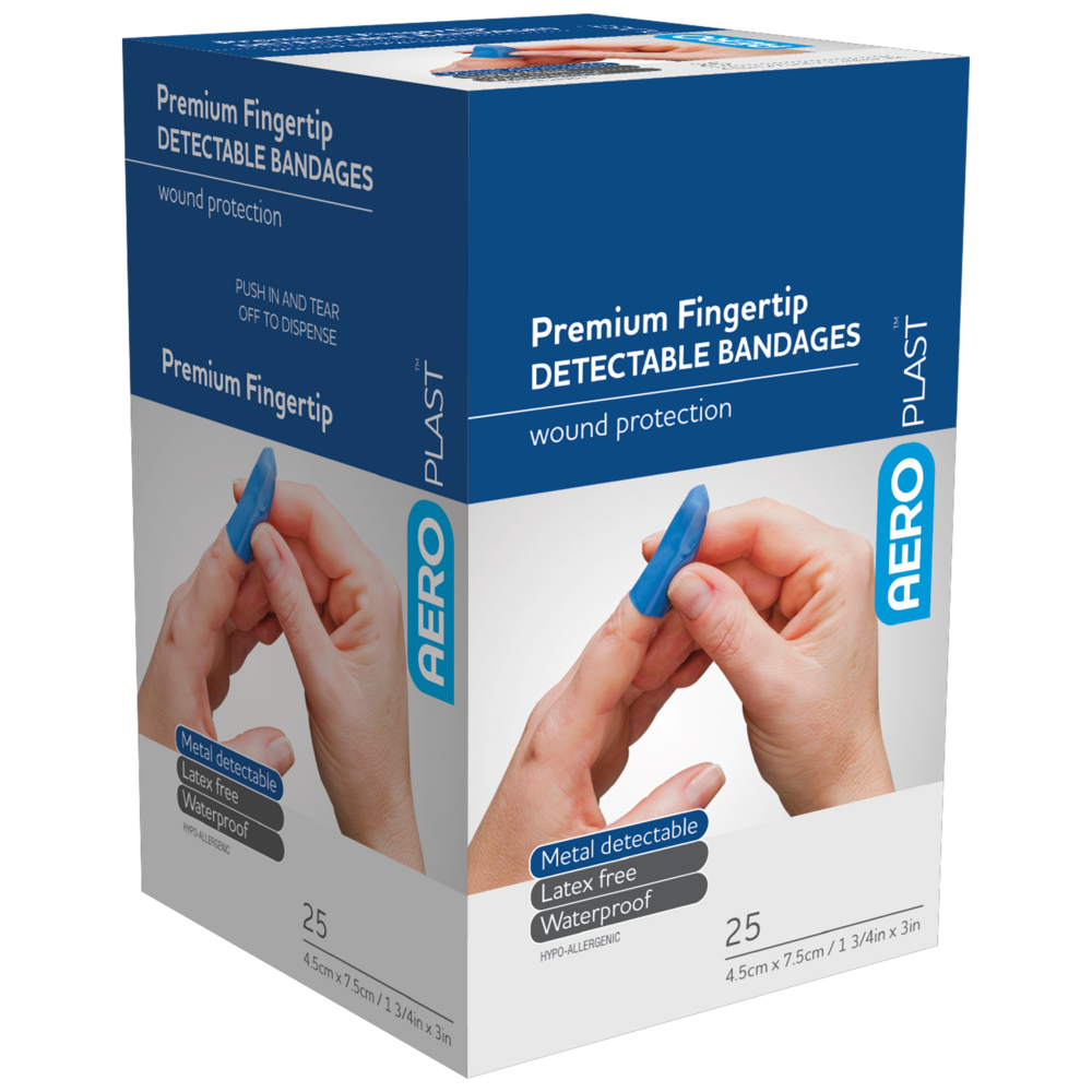 Aero Healthcare AEROPLAST Premium Detectable Fingertip Dressing 7.5 x 4.5cm Box/25