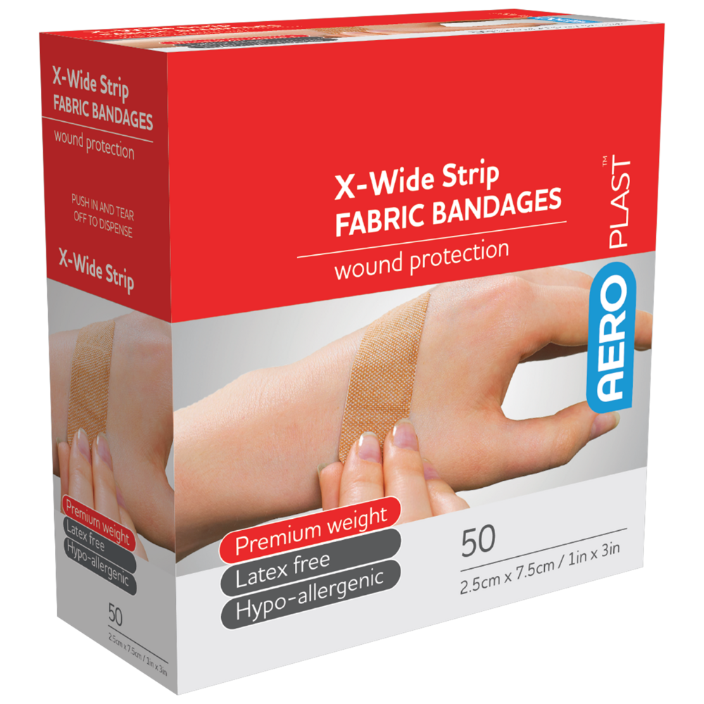Aero Healthcare AEROPLAST Premium Fabric X-Wide Strip 7.5 x 2.5cm Box/50