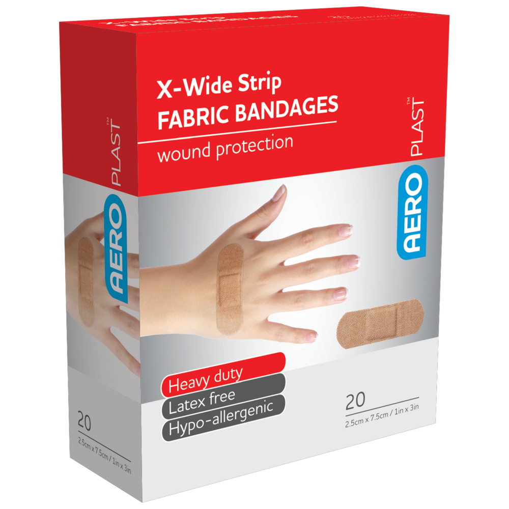 Aero Healthcare AEROPLAST Premium Fabric X-Wide Strip 7.5 x 2.5cm Box/20